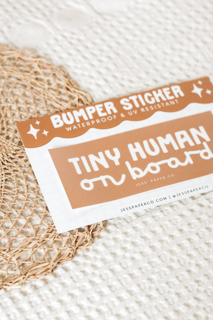 Tiny Human on Board Bumper Sticker (orange)