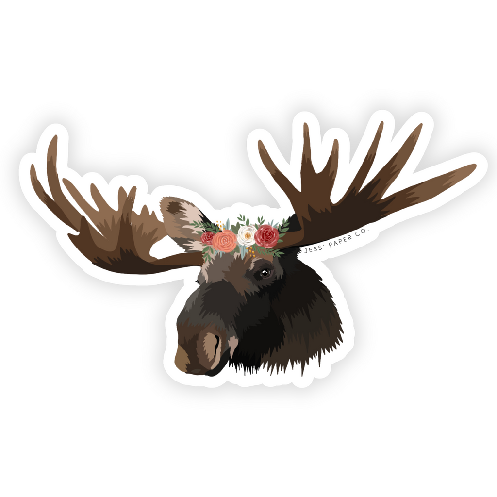 Moose in Floral Crown Sticker