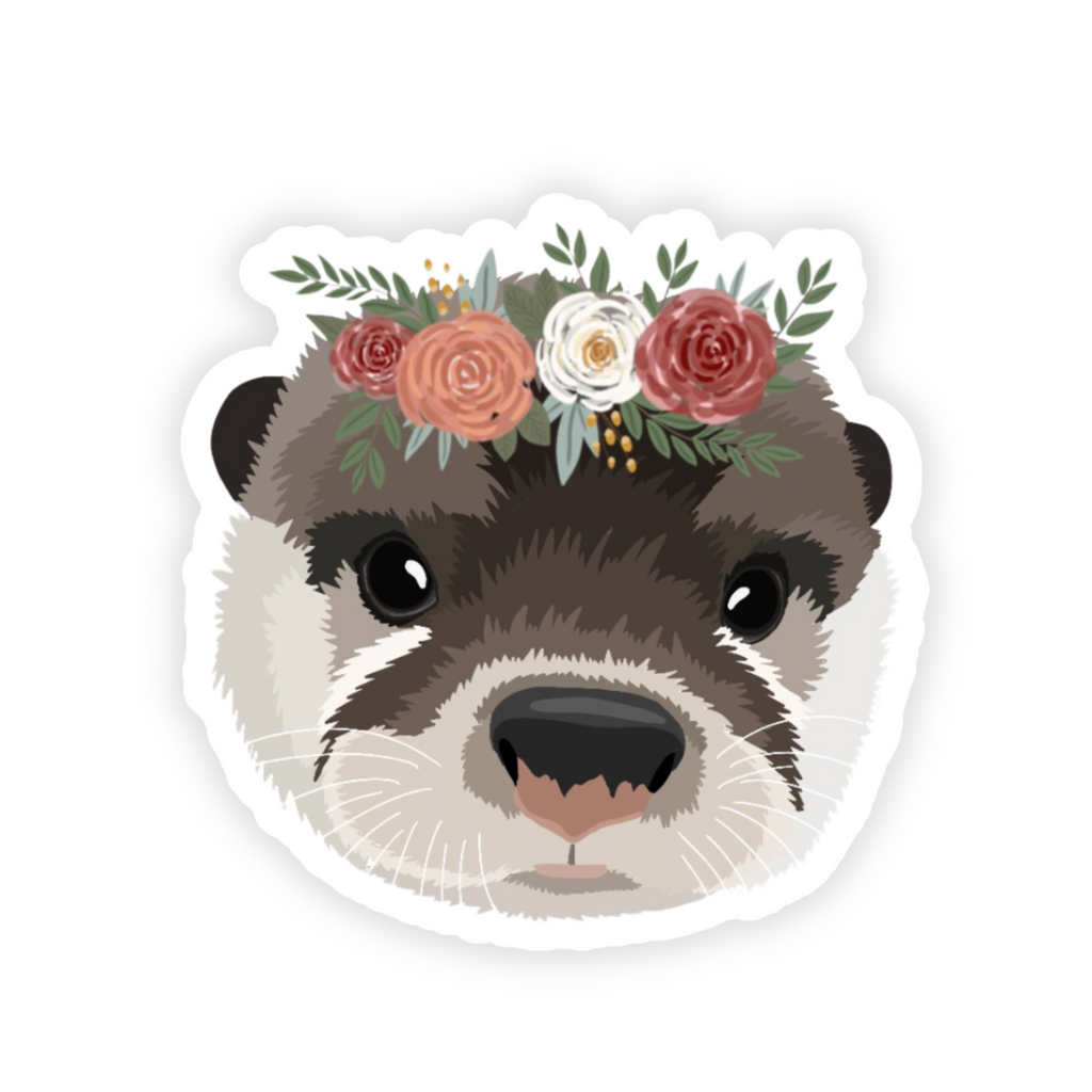 Otter in a Floral Crown Sticker