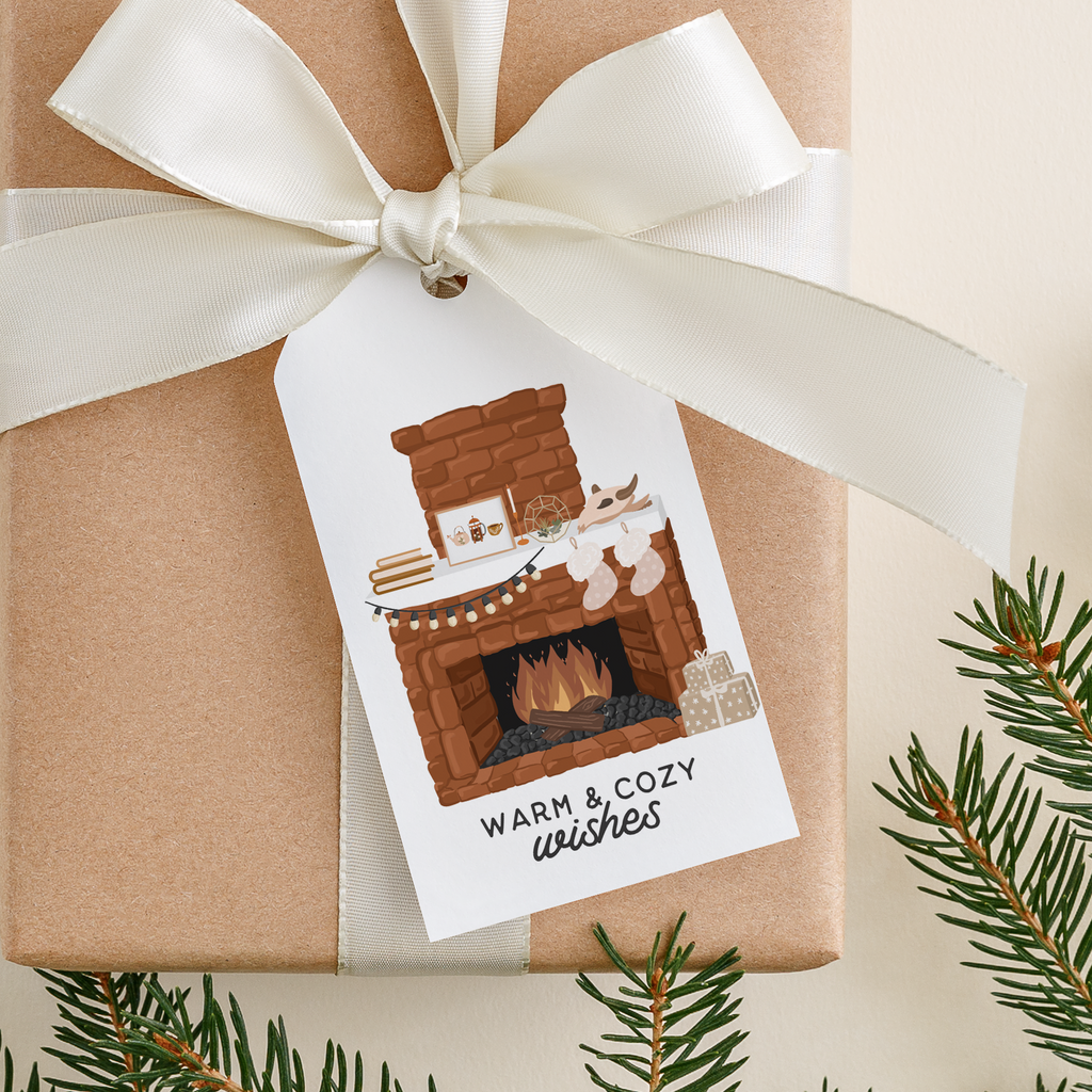 10 Gift Tags- Warm Fireplace!