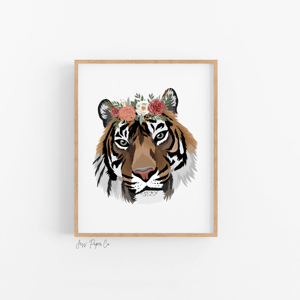 Tiger in a Floral Crown Print