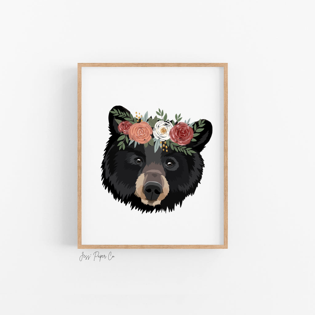 Bear in a Floral Crown Print