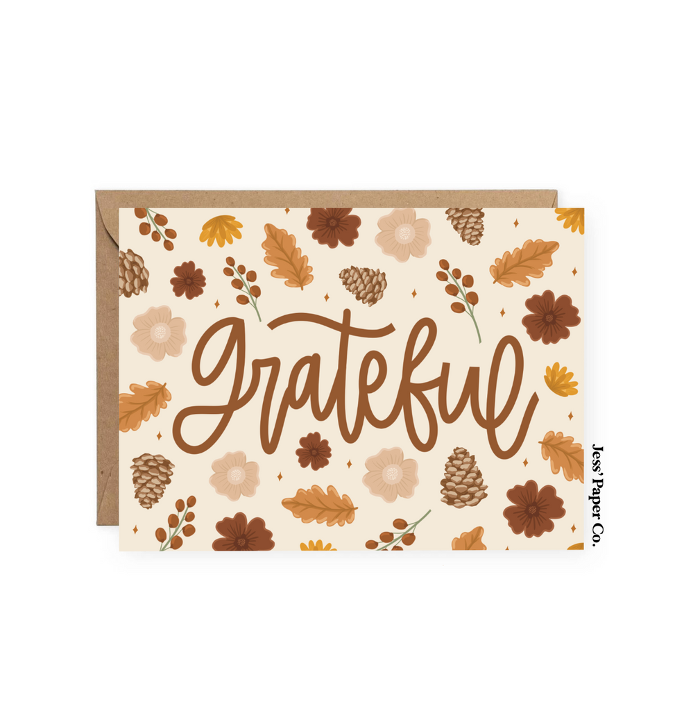 Beige Fall "grateful" Card