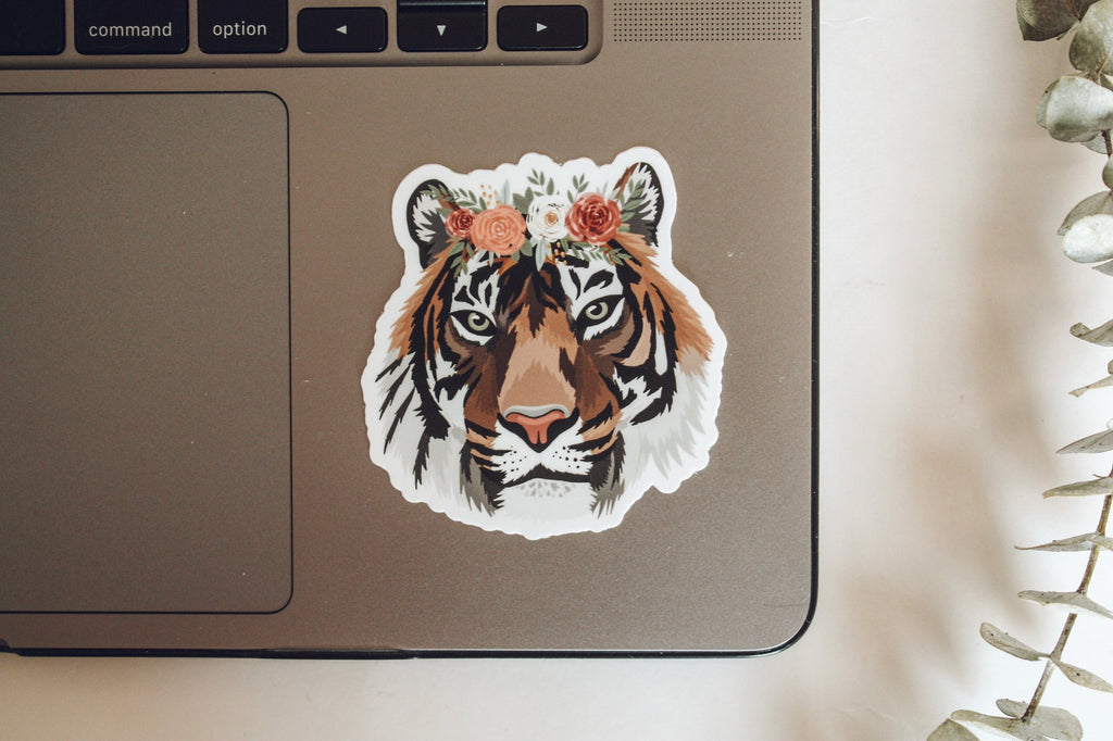 Tiger in a Floral Crown Sticker