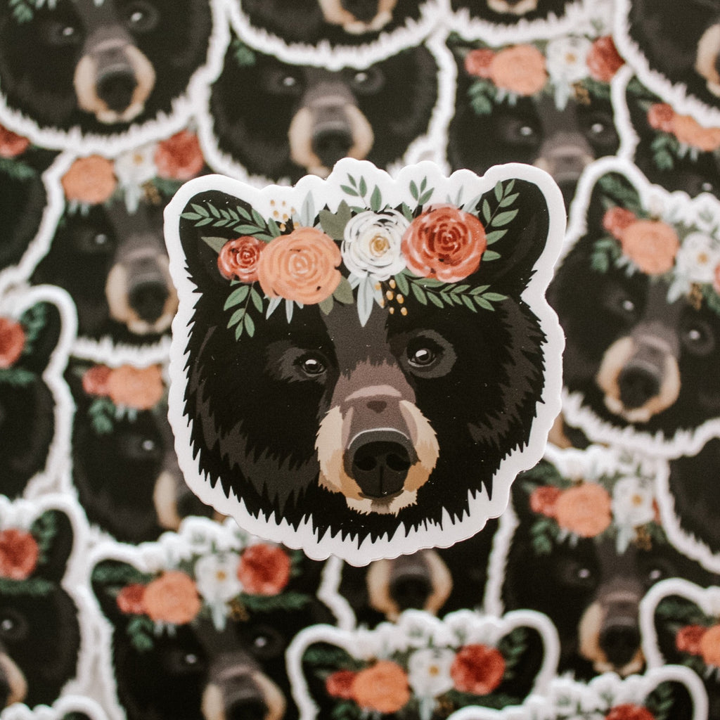 Bear in Floral Crown Sticker