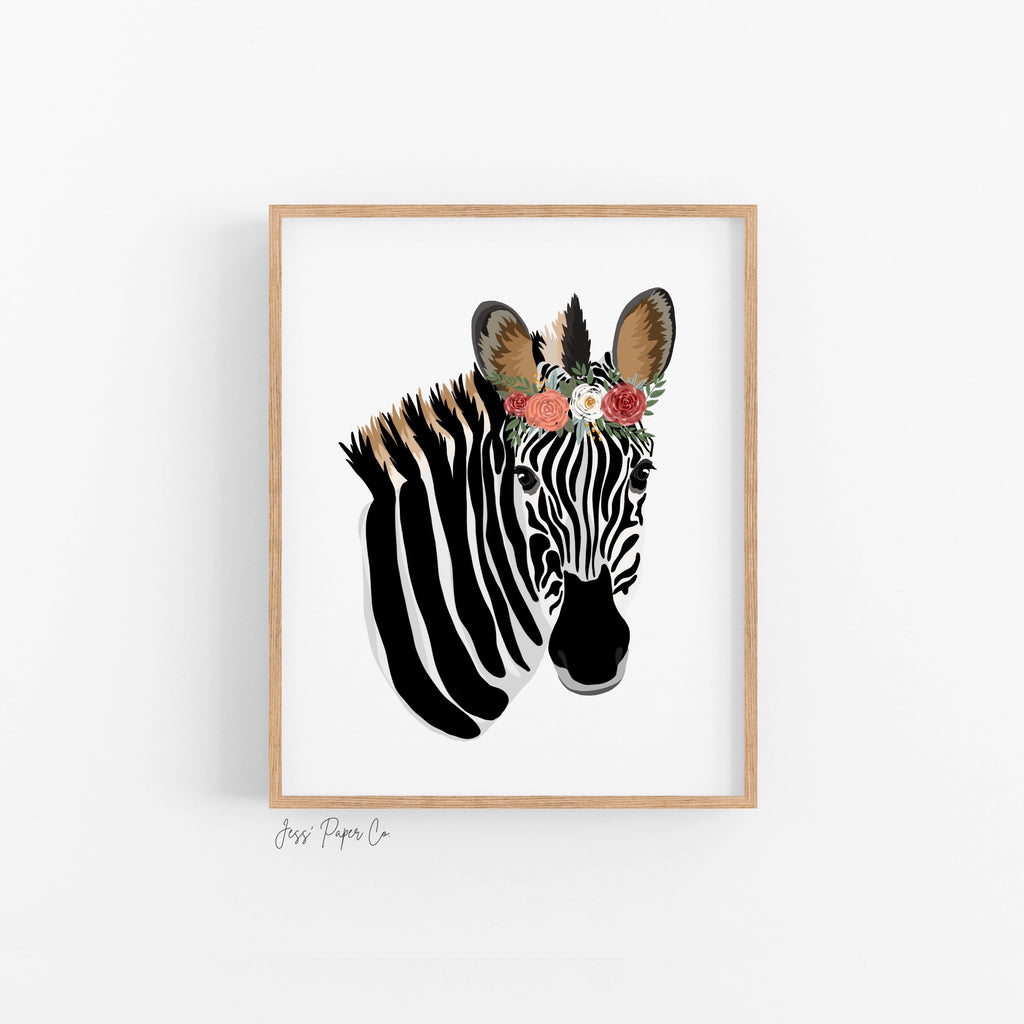 Zebra in Floral Crown Print