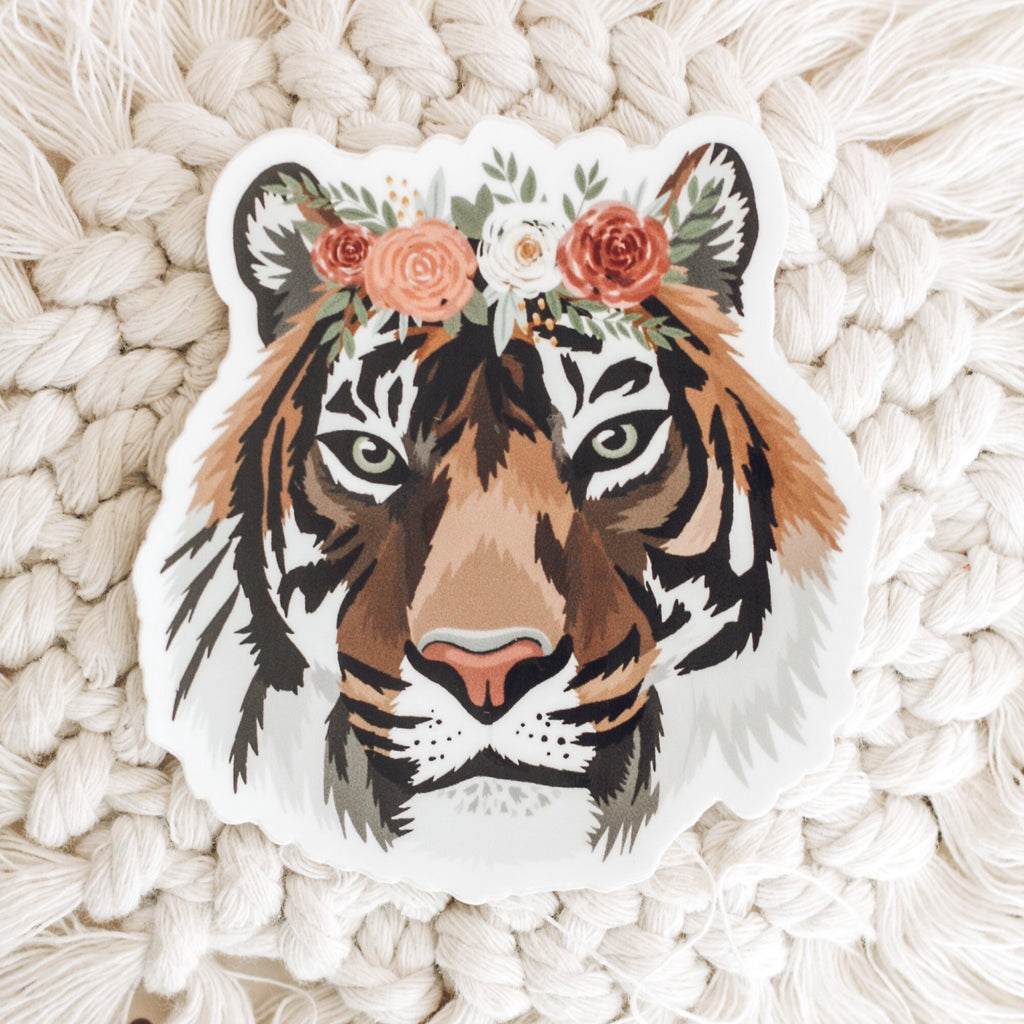 Tiger in a Floral Crown Sticker