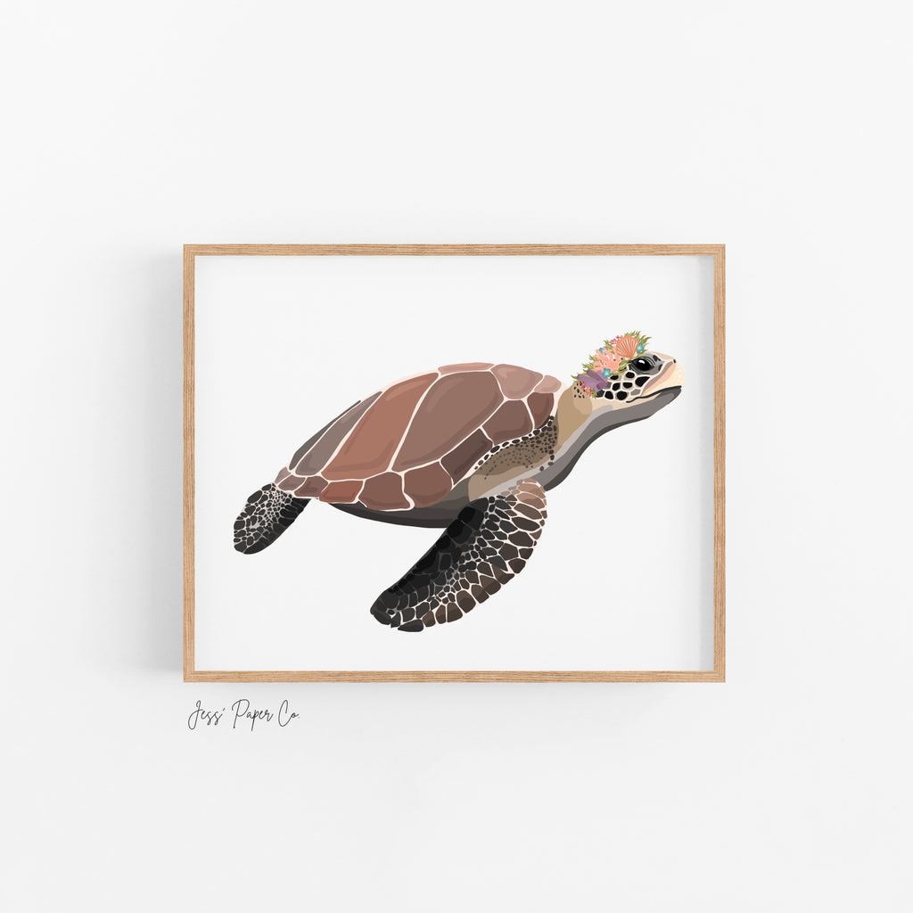 Turtle in Coral Crown Print