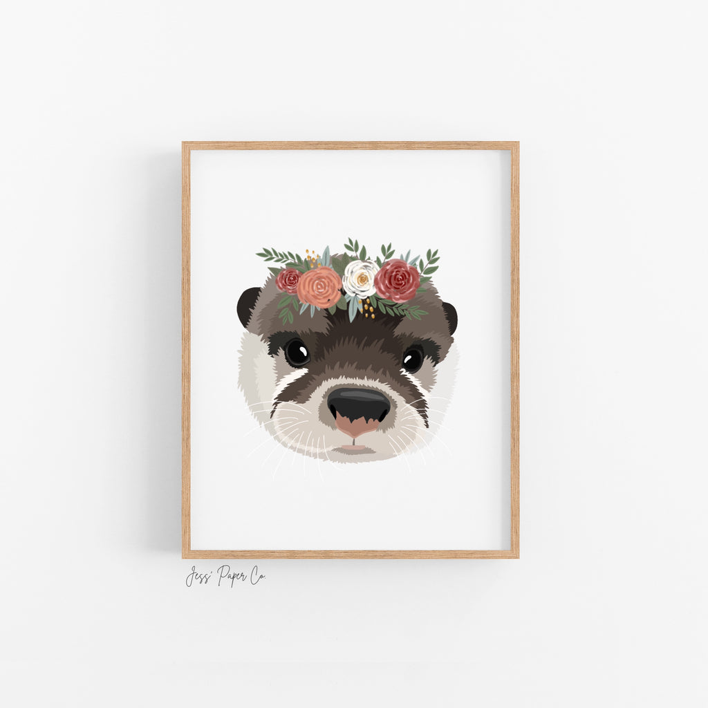 Otter in a Floral Crown Print