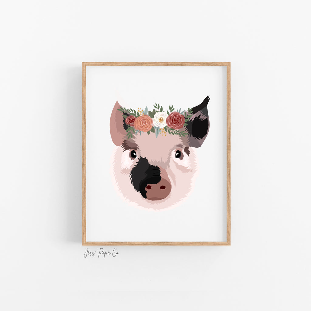 Pig in a Floral Crown Print
